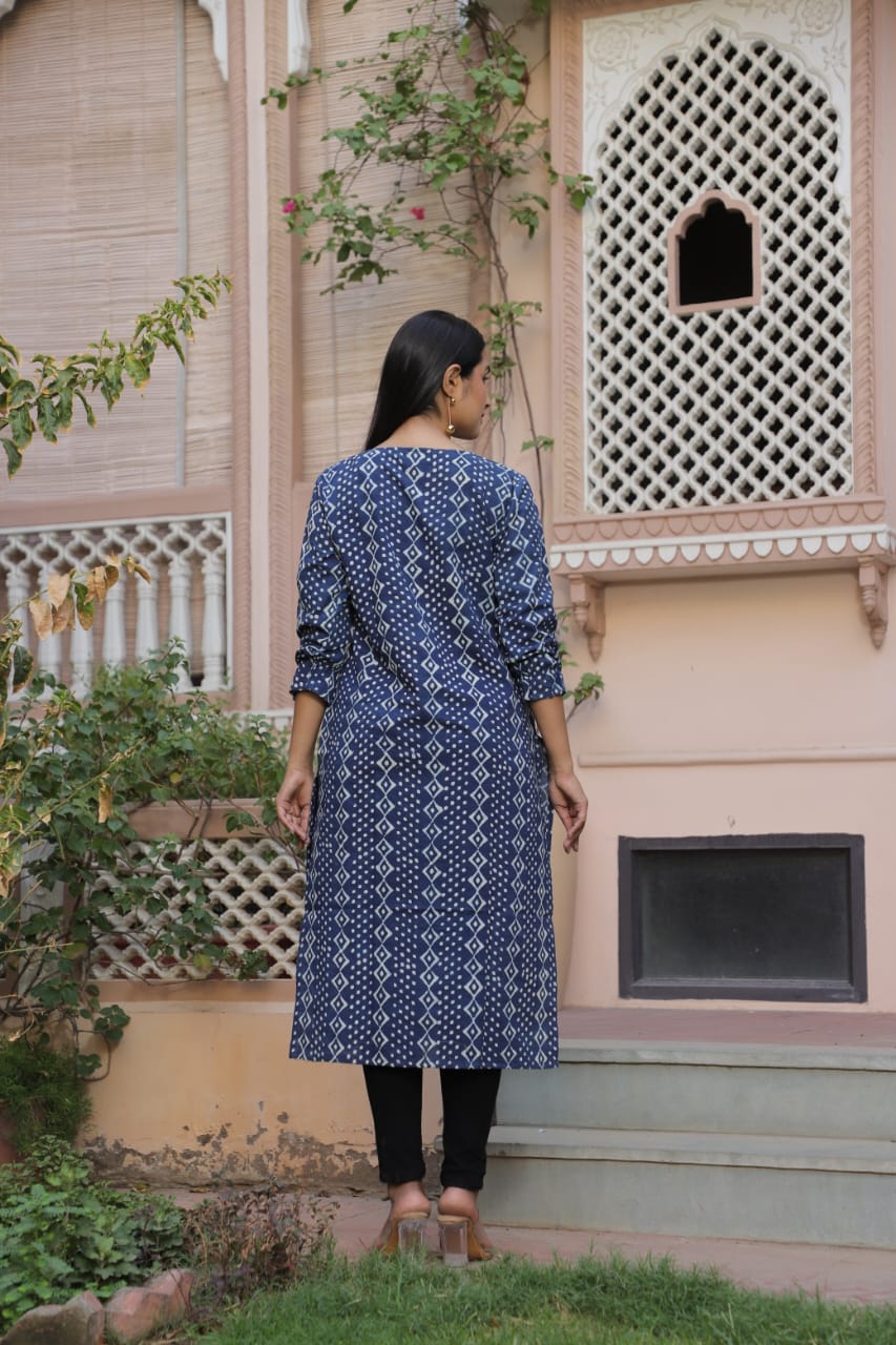 Indigo Print Bandhani Kurta