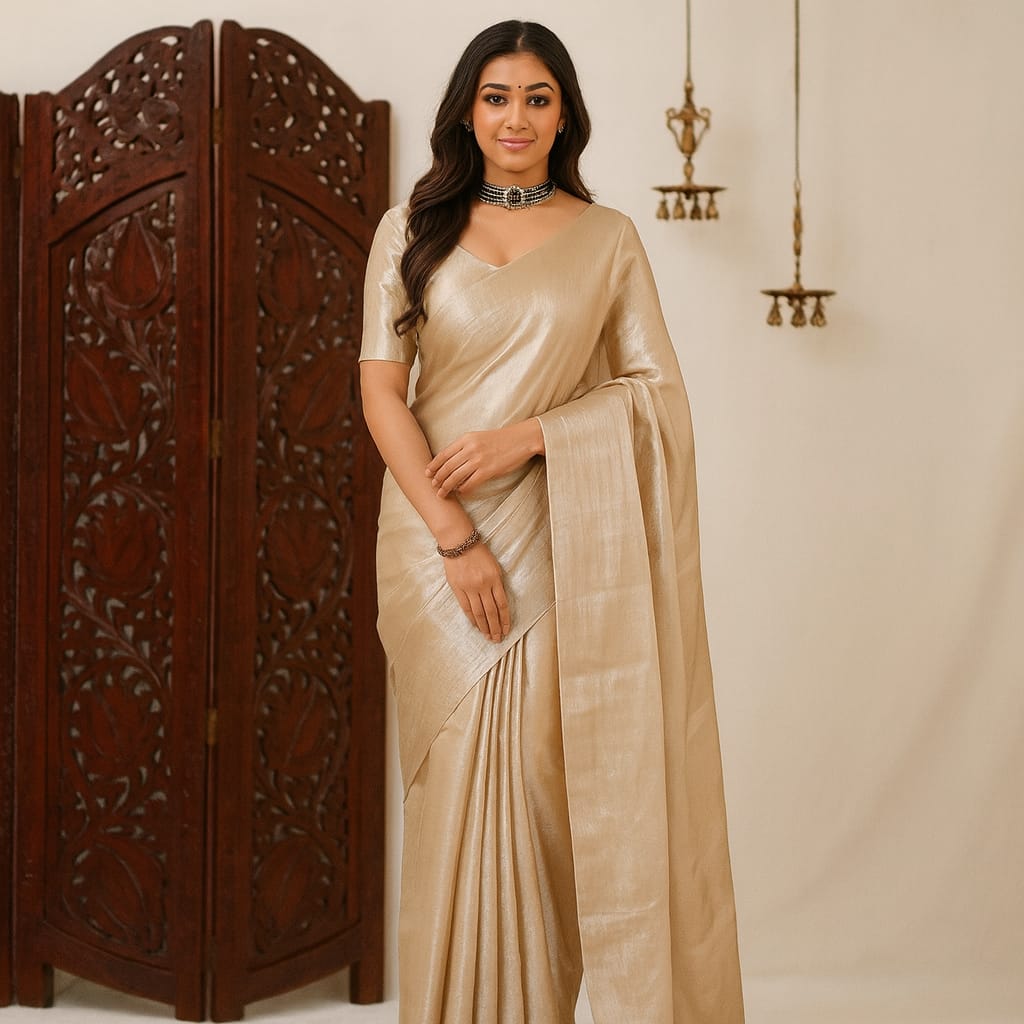 Metallic Fawn Tissue Saree