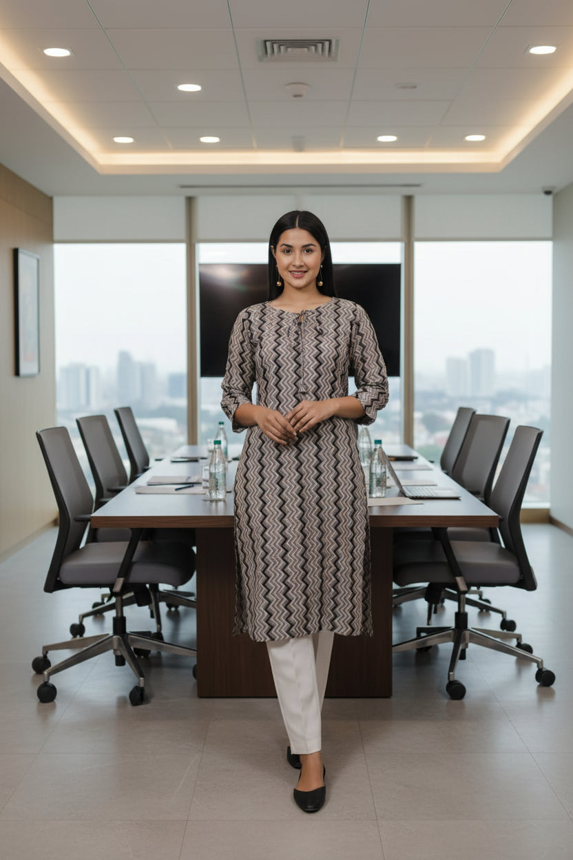 Grey Printed Bandhani Kurta