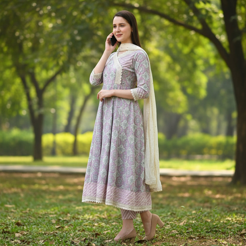Lavender A-line Kurta set