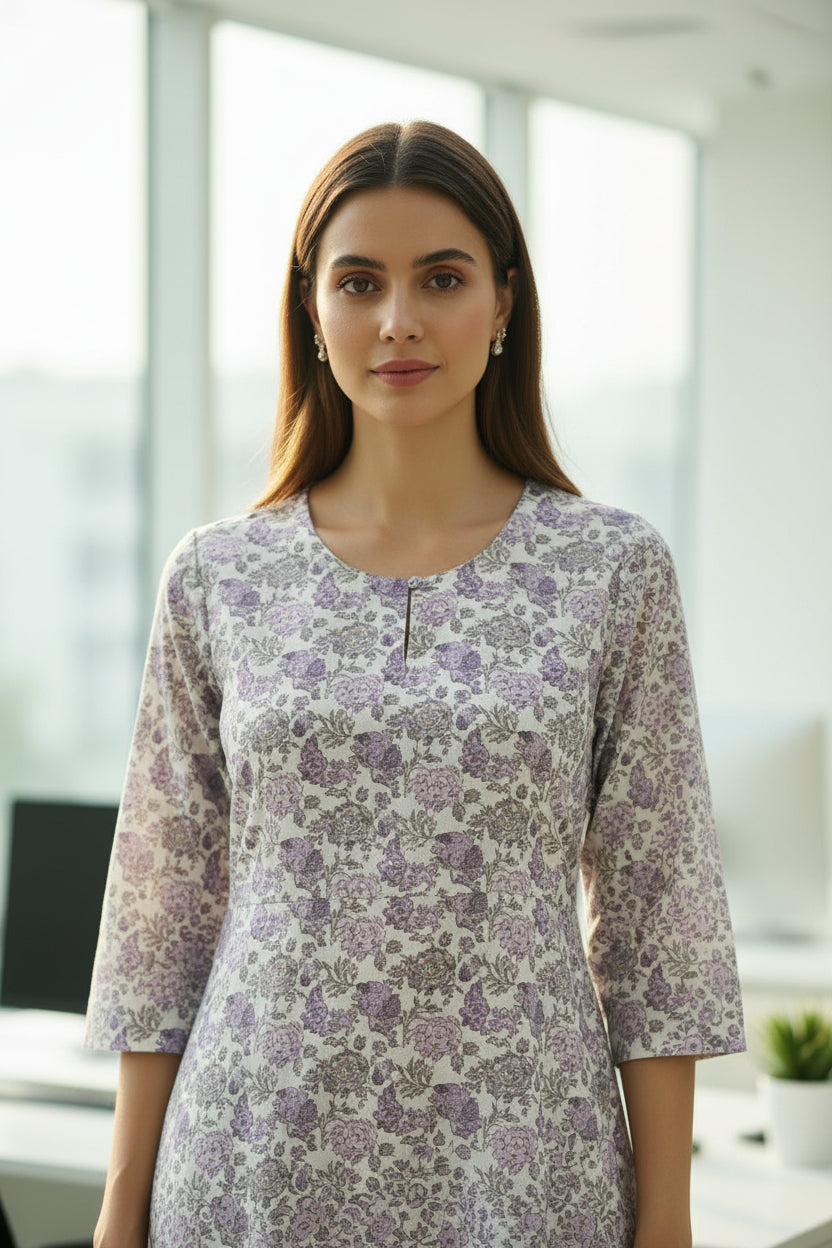 Purple Floral Pashmina Winter Kurta
