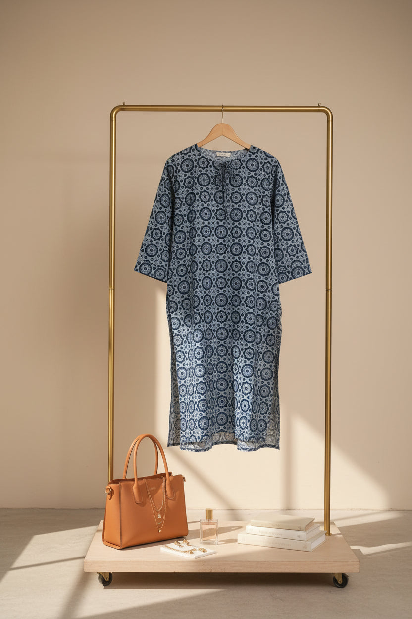 Blue Ajrak Print Kurta