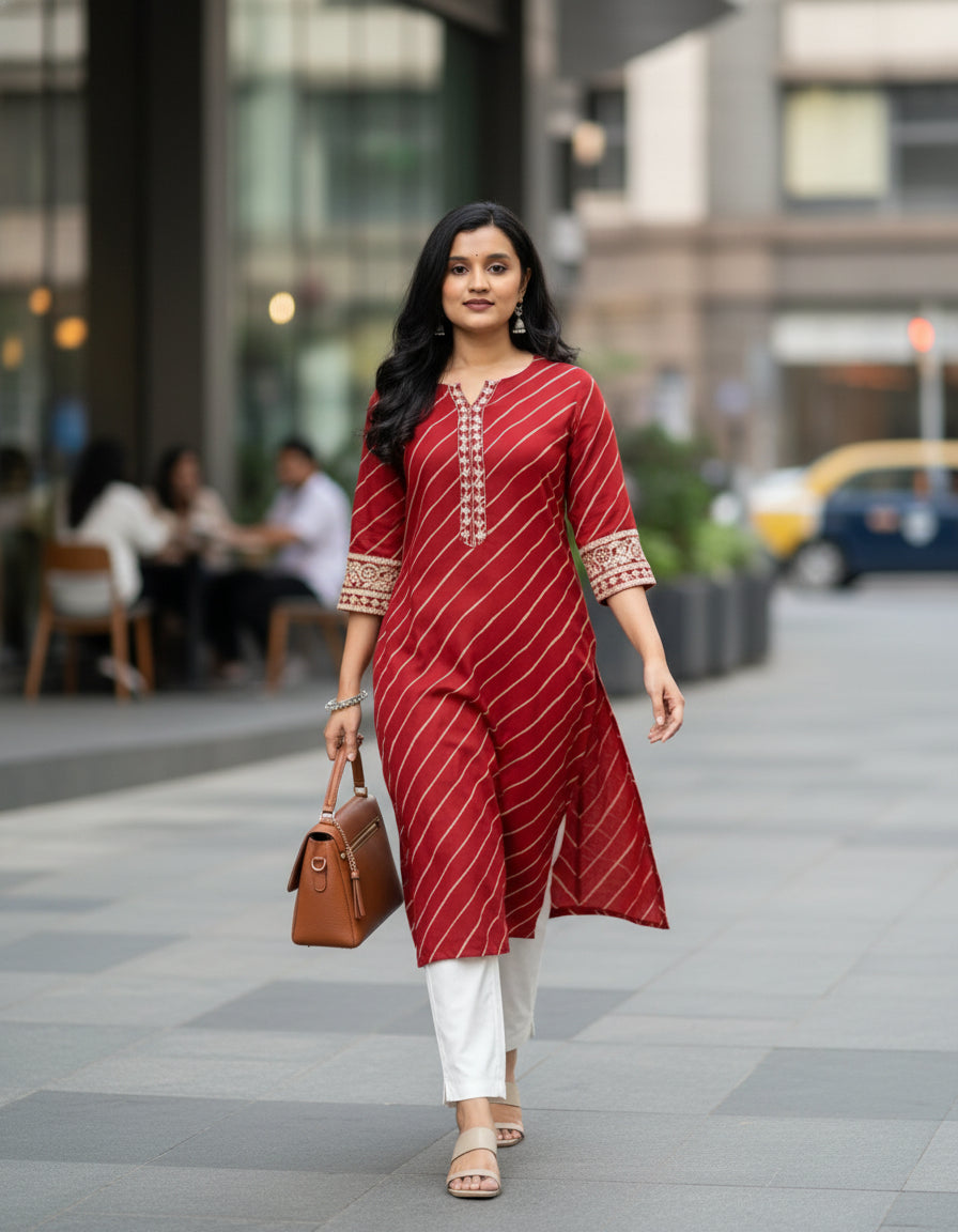Red Laheriya Infy Kurta