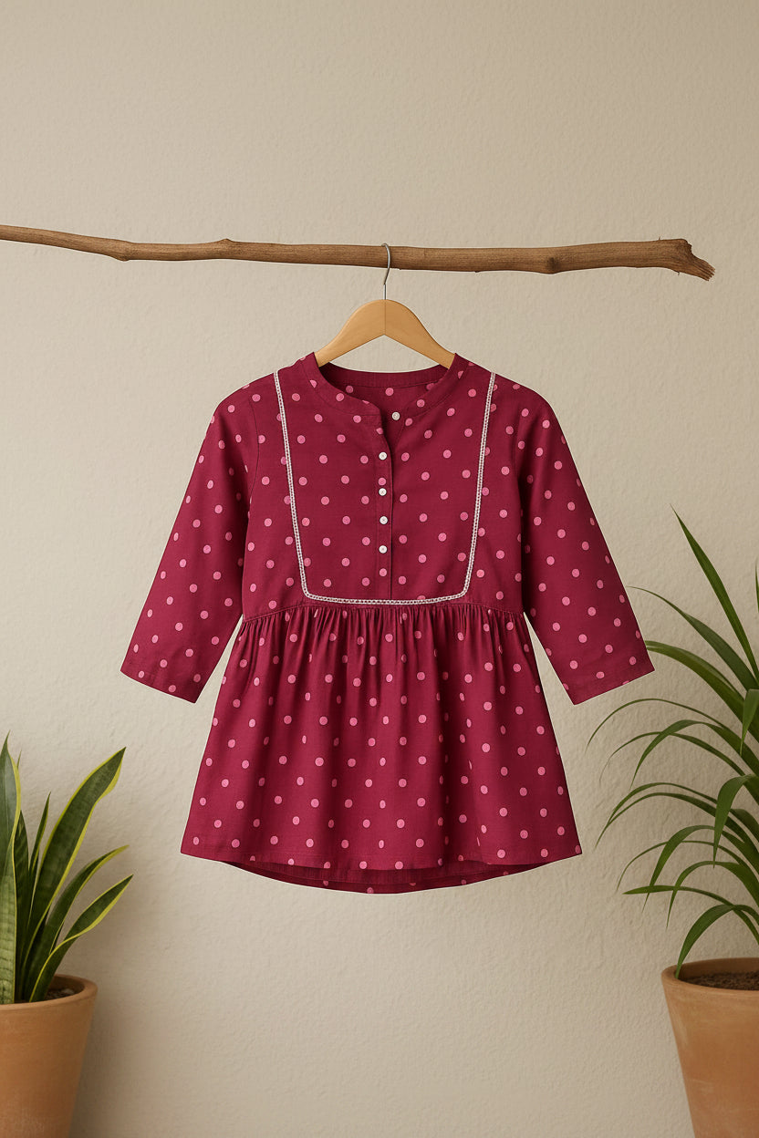 Maroon Polka Short Kurta