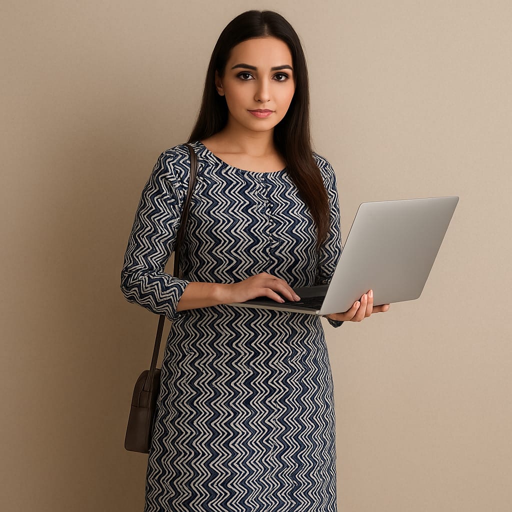 Blue Zig zag Printed Kurta