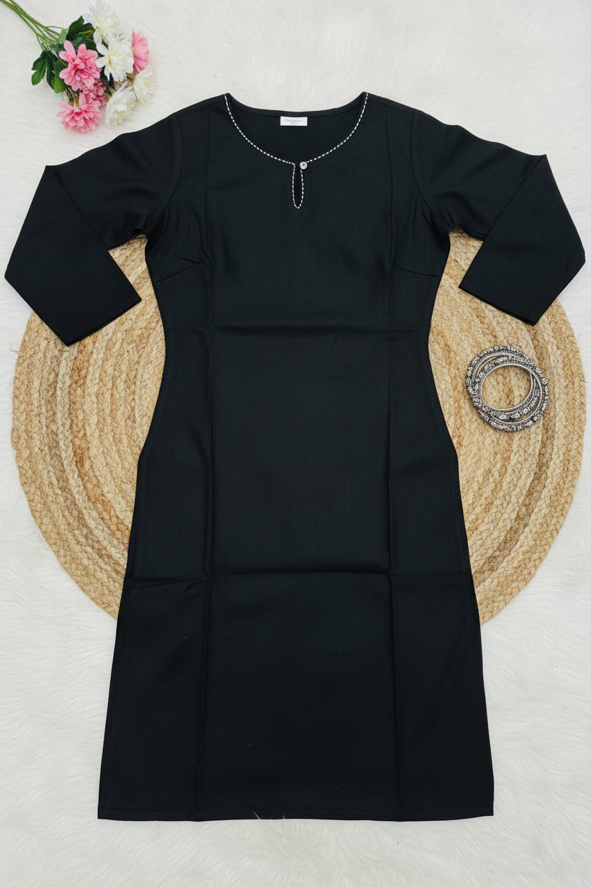 Black Solid Cotton Flex Kurta