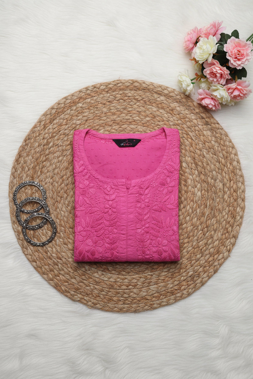 Hot Pink Cotton Chikankari Kurta