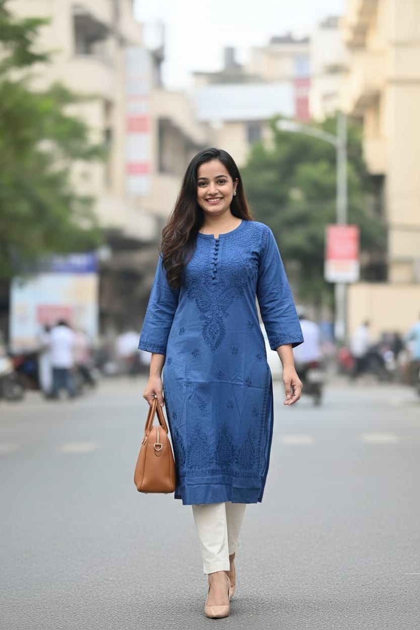 Royal Blue Cotton Chikankari Kurta