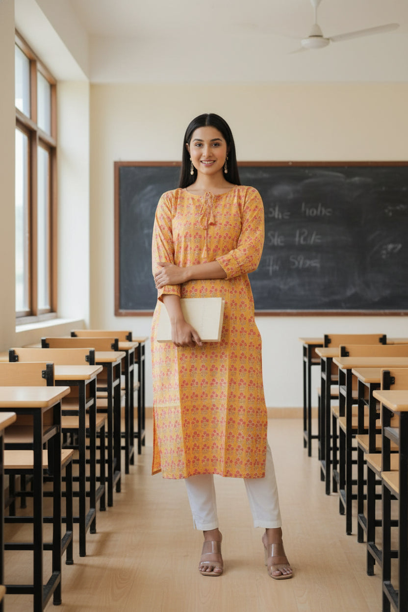 Yellow Printed Bandhani Kurta
