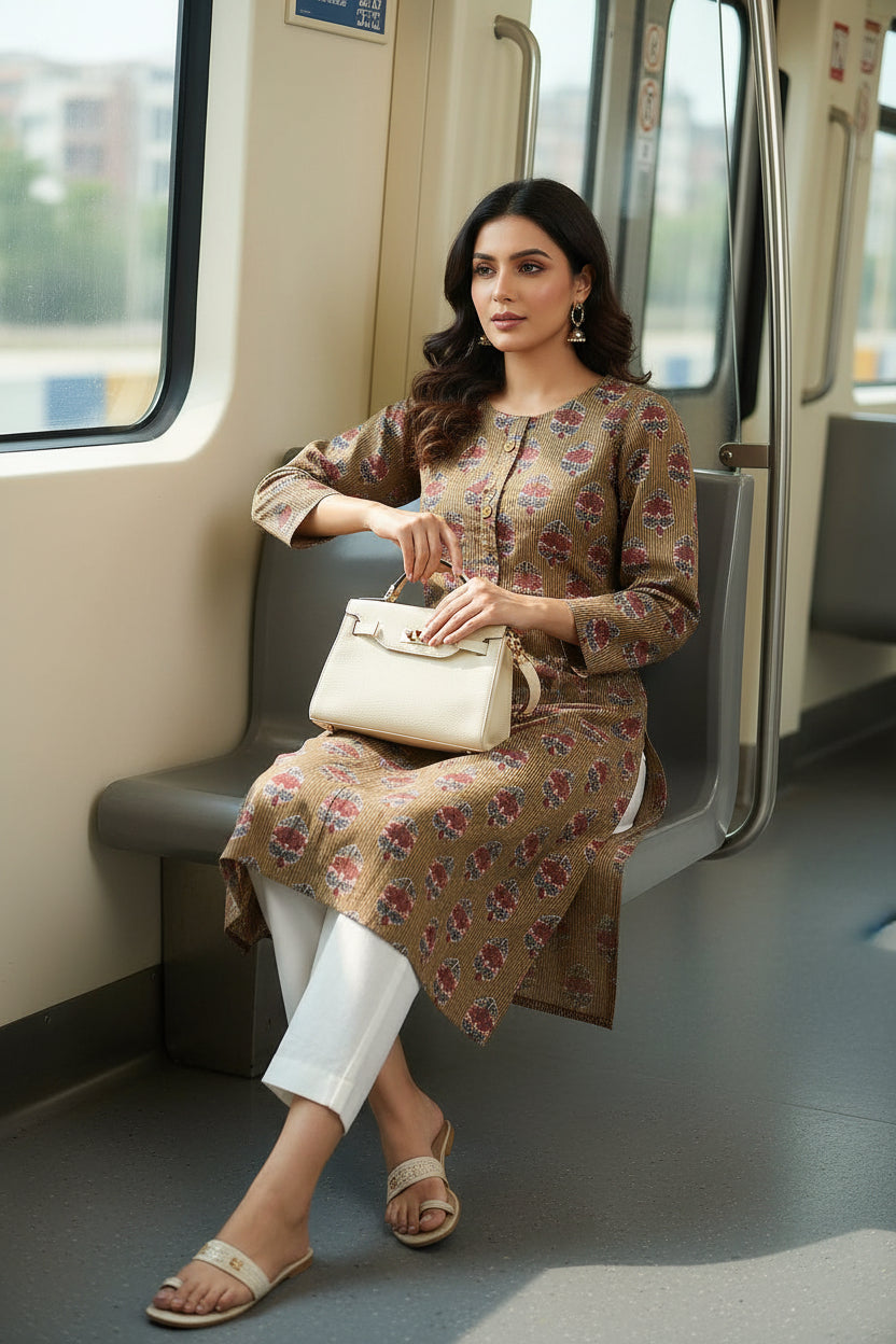 Brown Block Printed kurta