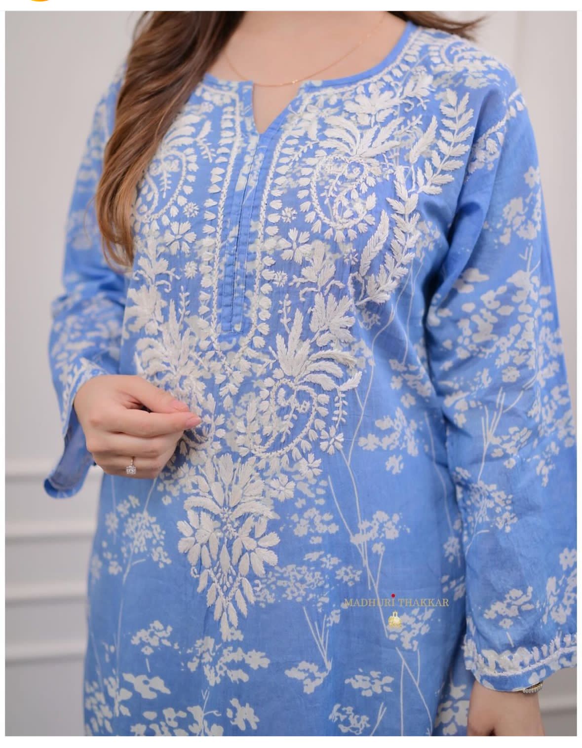 Blue Chikankari Printed Kurta
