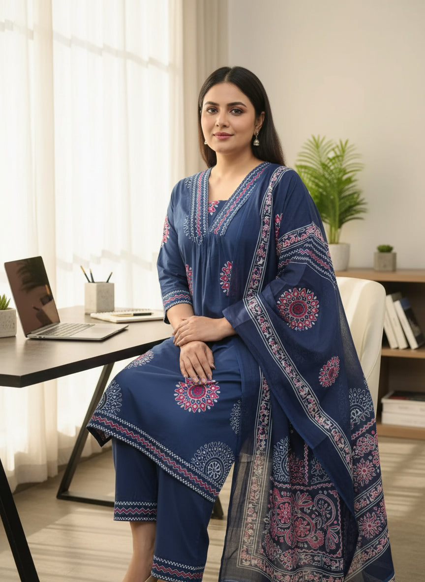 Blue Pleated INF kurta set