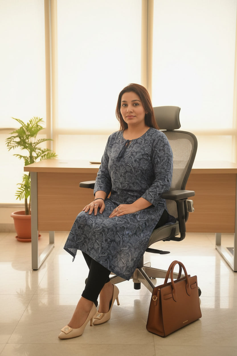 Blue Floral Valvet Winter Kurta
