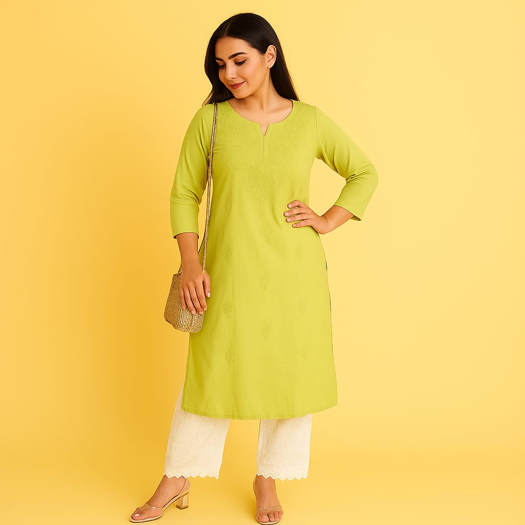 Lime Green cotton Adab kurta