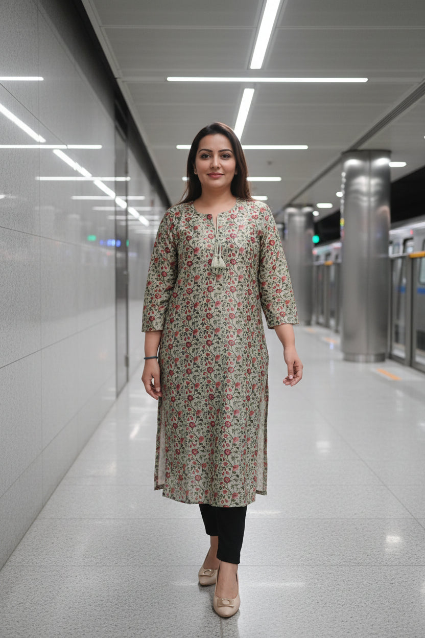 Green Floral Valvet Winter Kurta