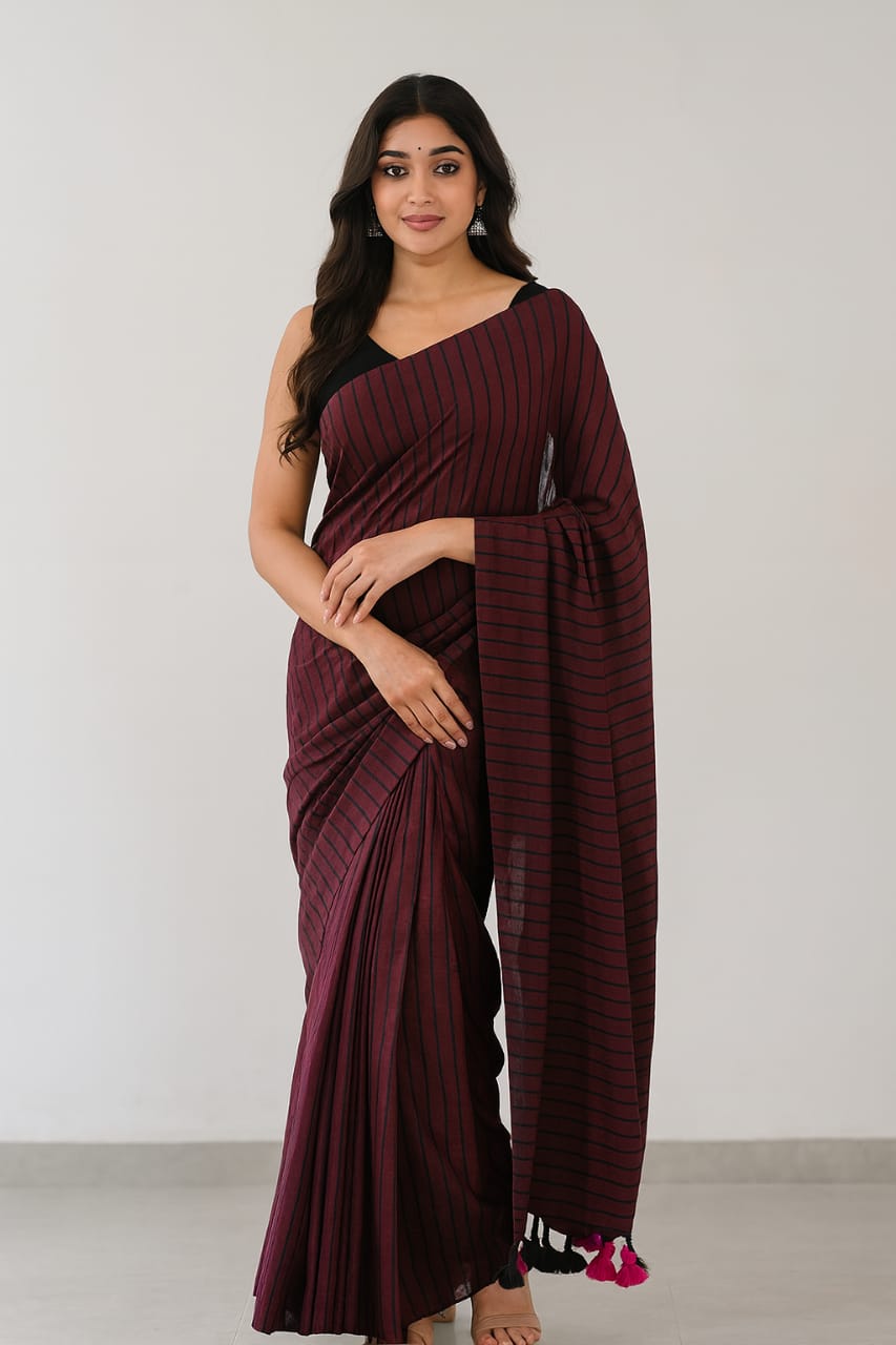 Wine Pure Handloom Saree