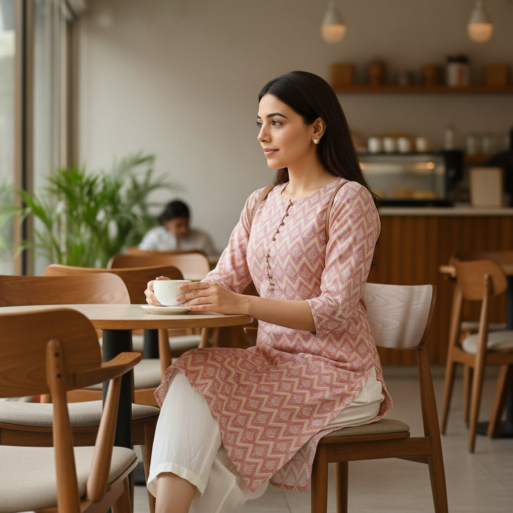 Pink Zik-Zak Printed kurta