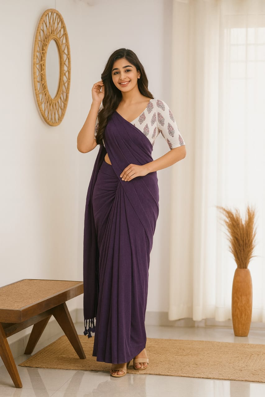 Solid Purple Cotton Saree