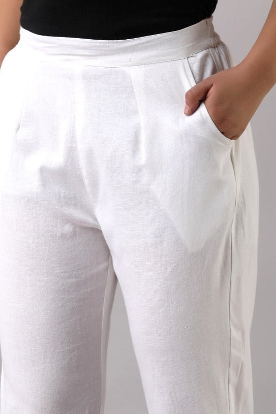 White Cotton Straight Pant