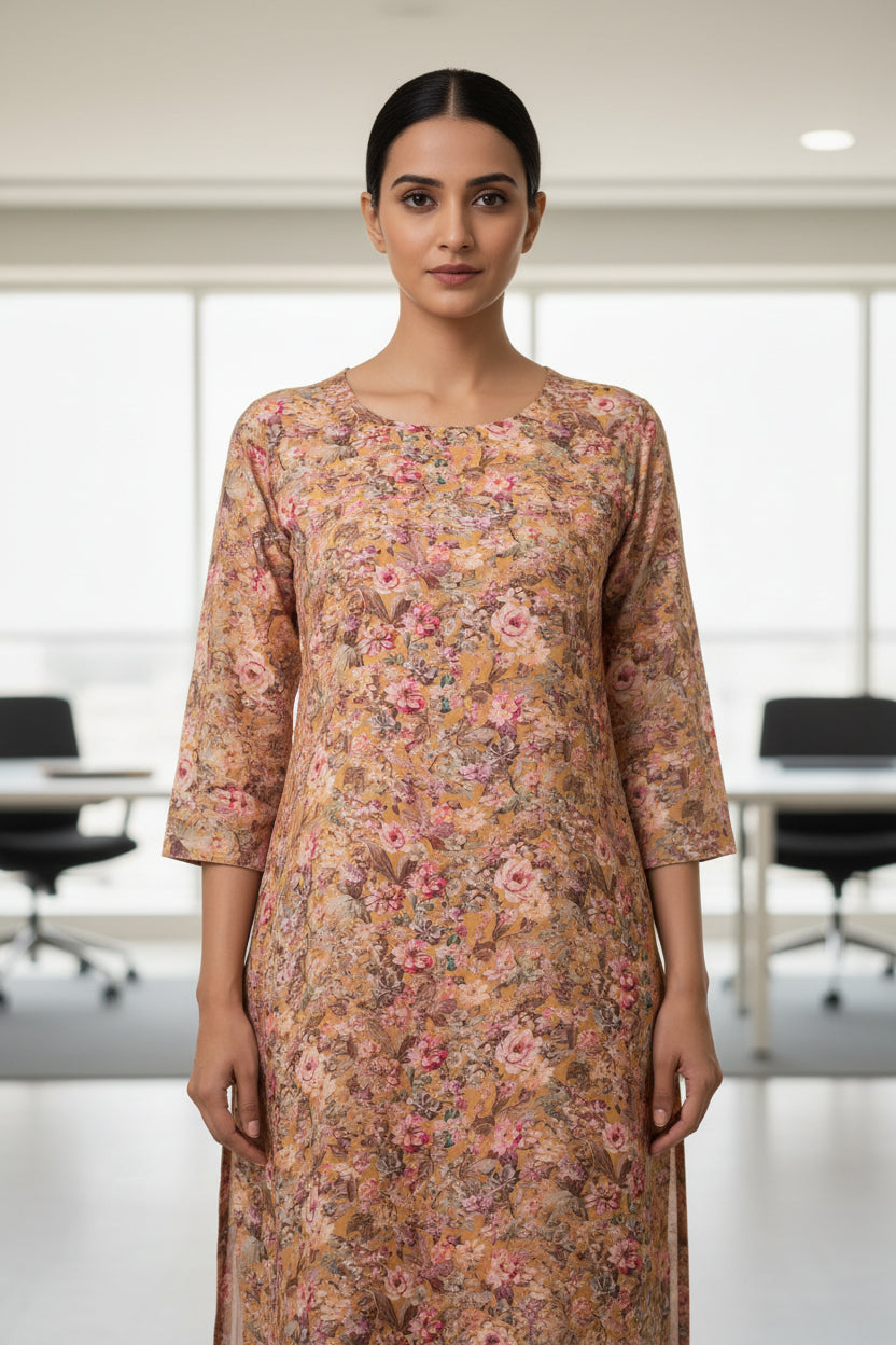Yellow Floral Pashmina Winter Kurta