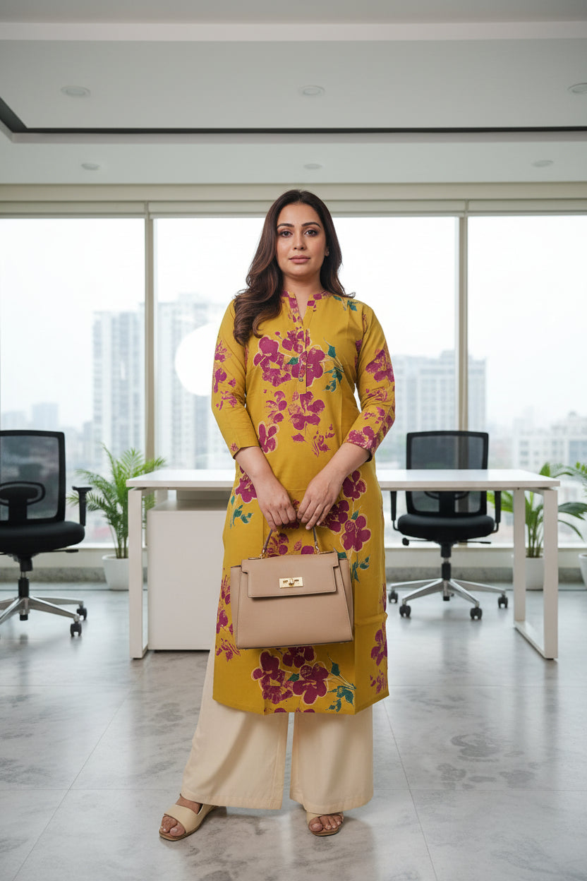 Yellow Hand Print Kurta