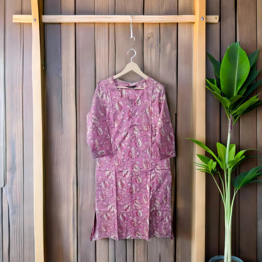 Pink  Block Print  Kurta