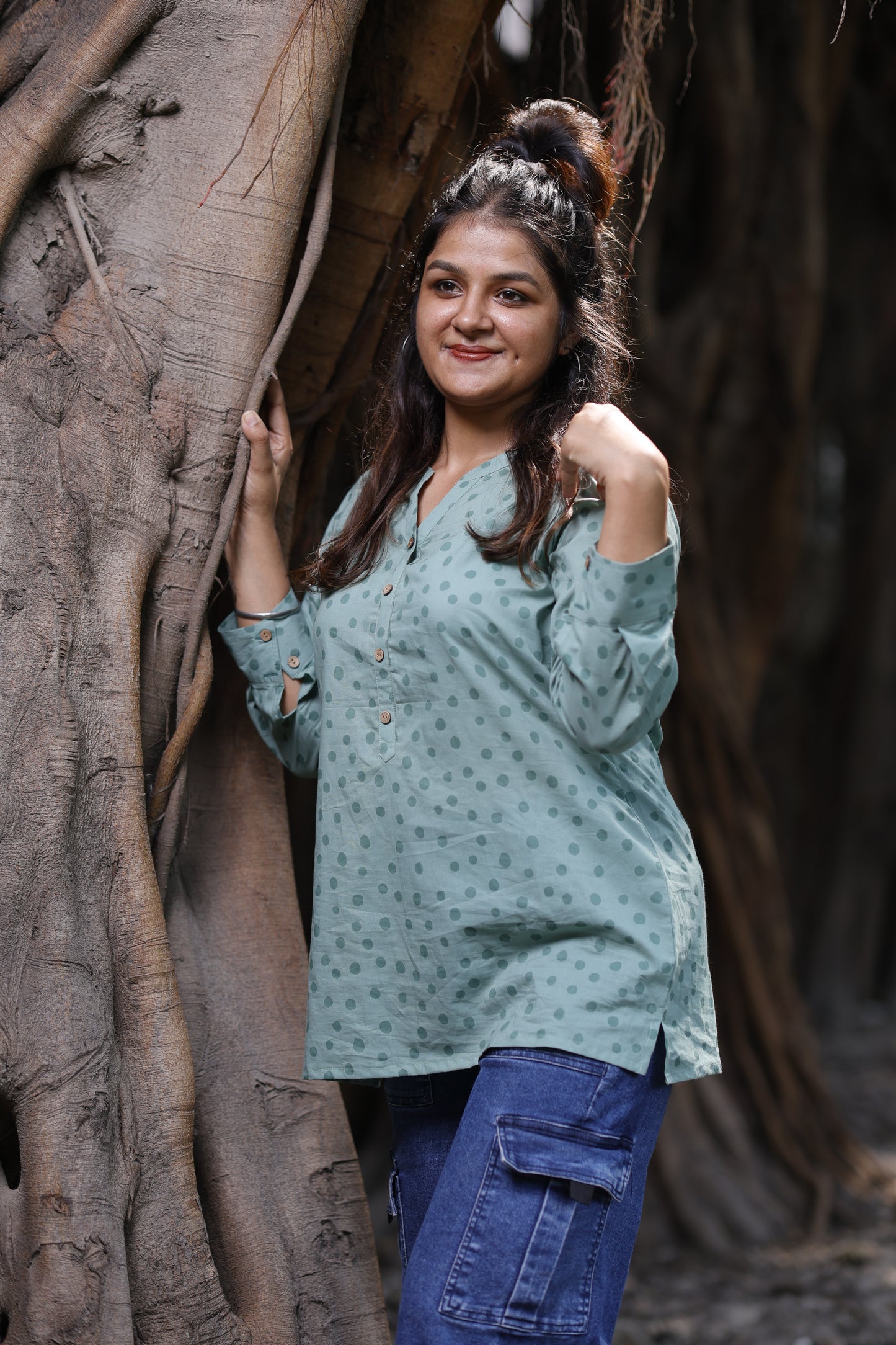 Green Polka Noory Tunic top