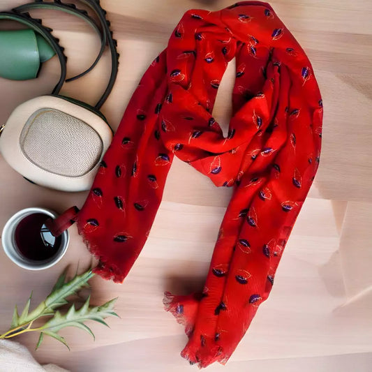 Red Printed Leafy Scarf