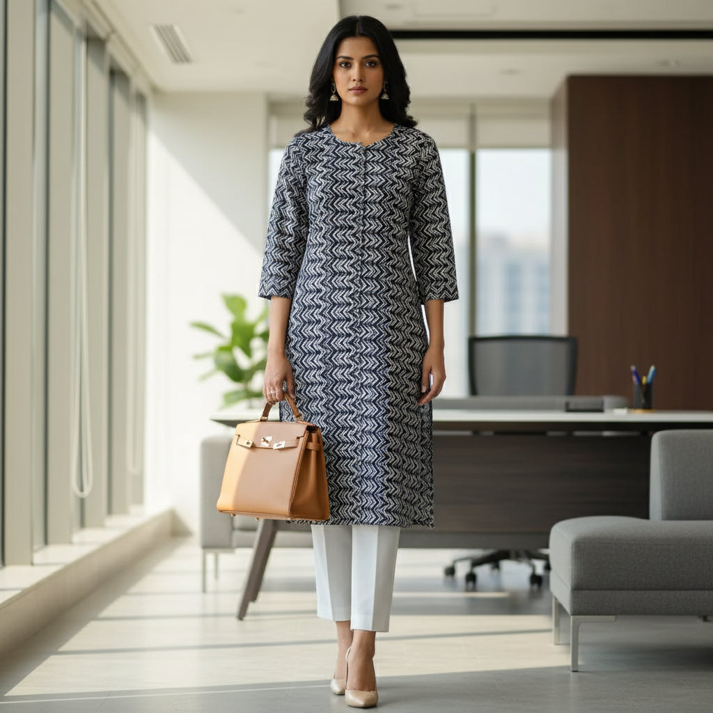 Blue Zig zag Printed Kurta