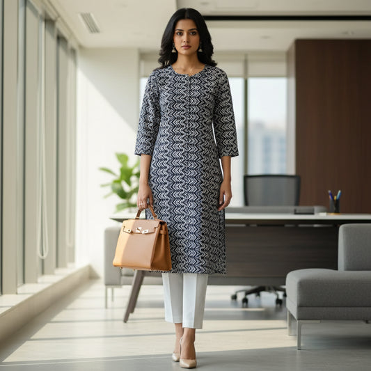 Blue Zig zag Printed Kurta