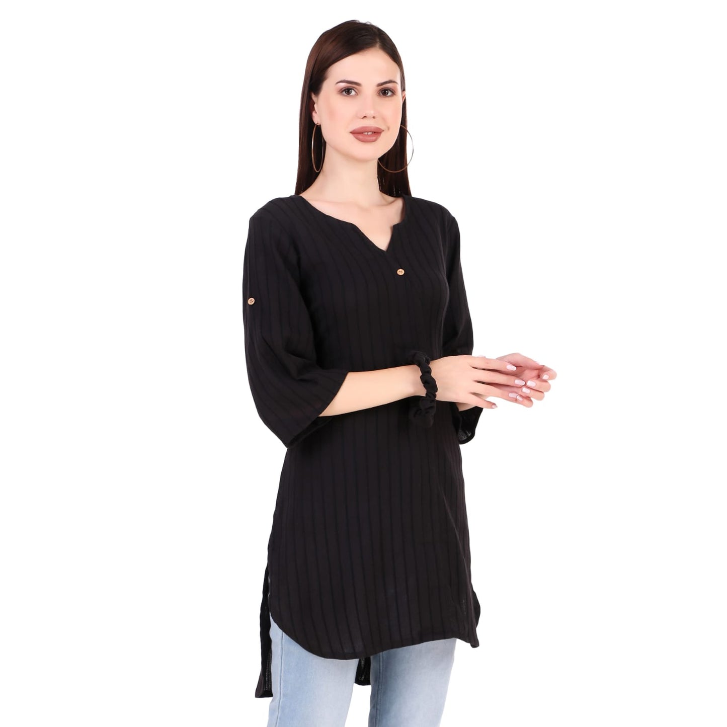 Black Solid Knee Length Kurta