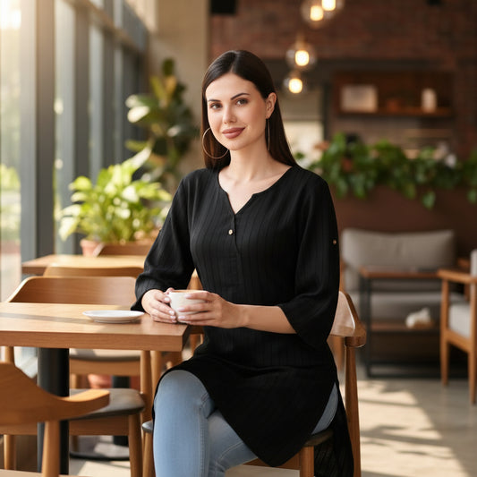 Black Solid Knee Length Kurta