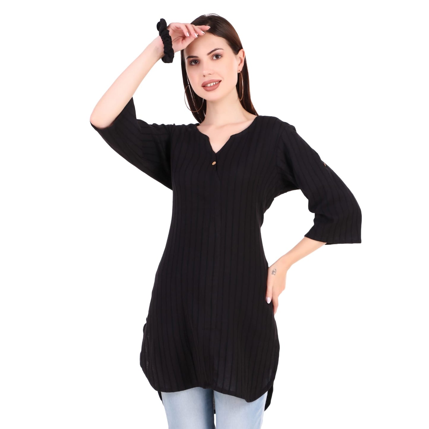 Black Solid Knee Length Kurta
