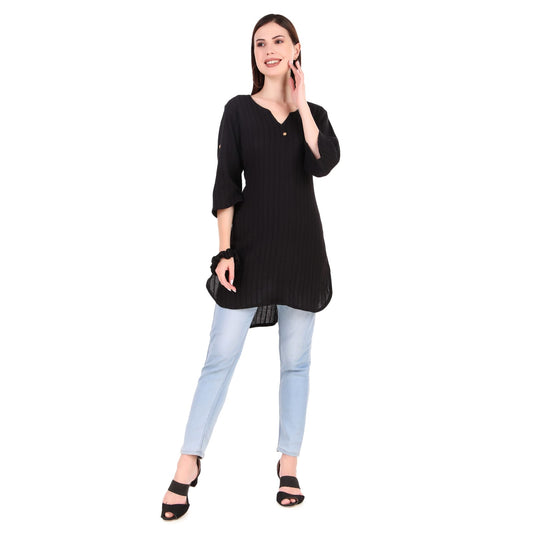 Black Solid Knee Length Kurta