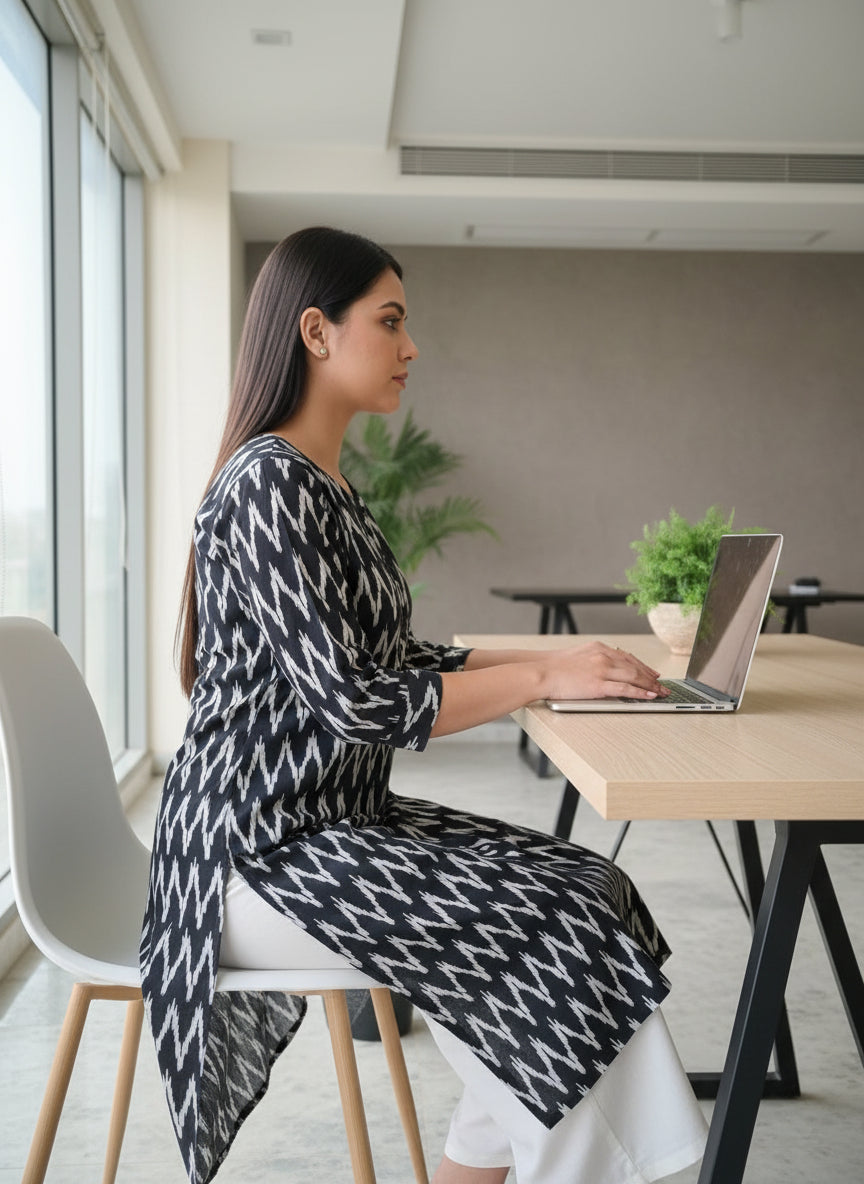 Black Bold Print Kurta