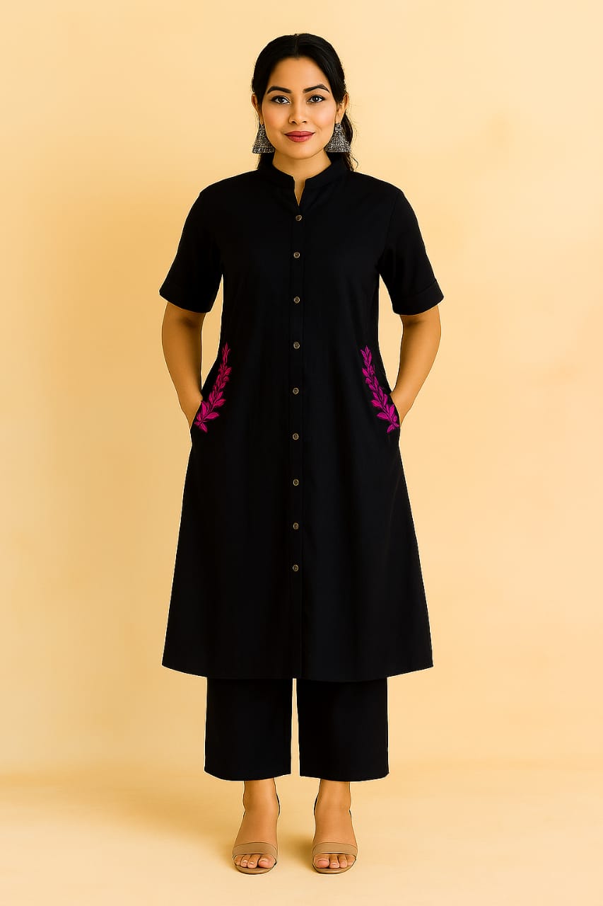 Solid Black Alina Coord Set