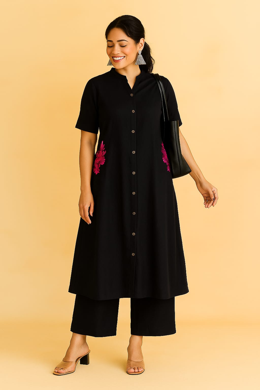 Solid Black Alina Coord Set