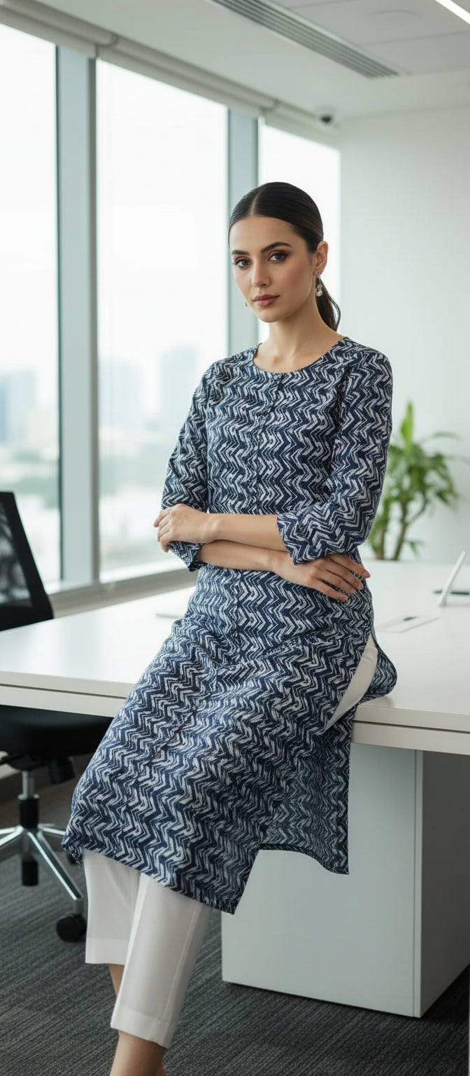 Blue Zig zag Printed Kurta