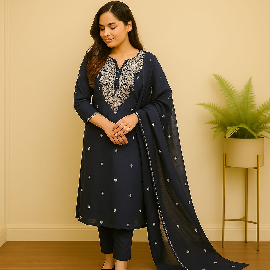 Blue  Embroided Kurta set