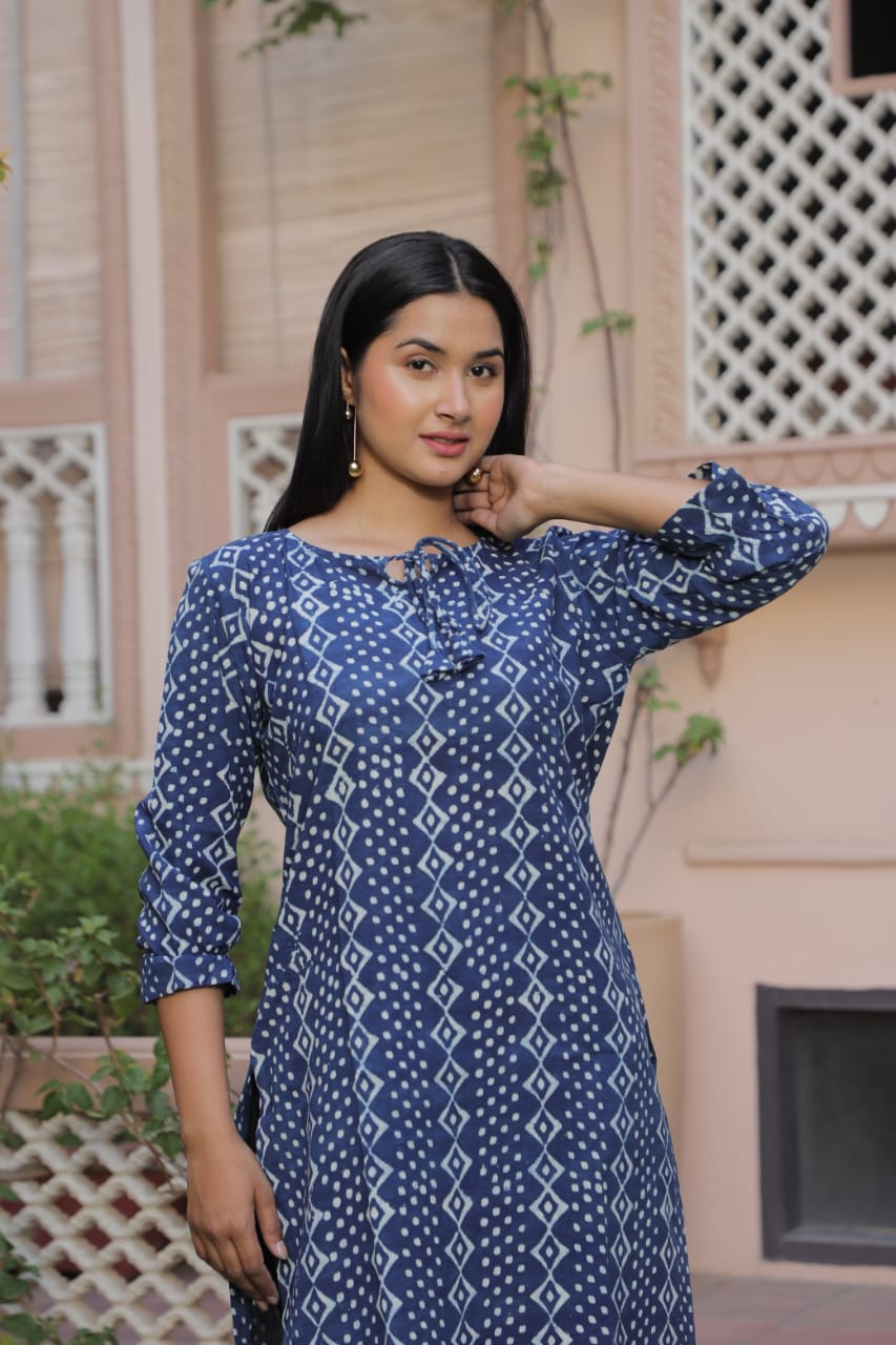 Indigo Print Bandhani Kurta