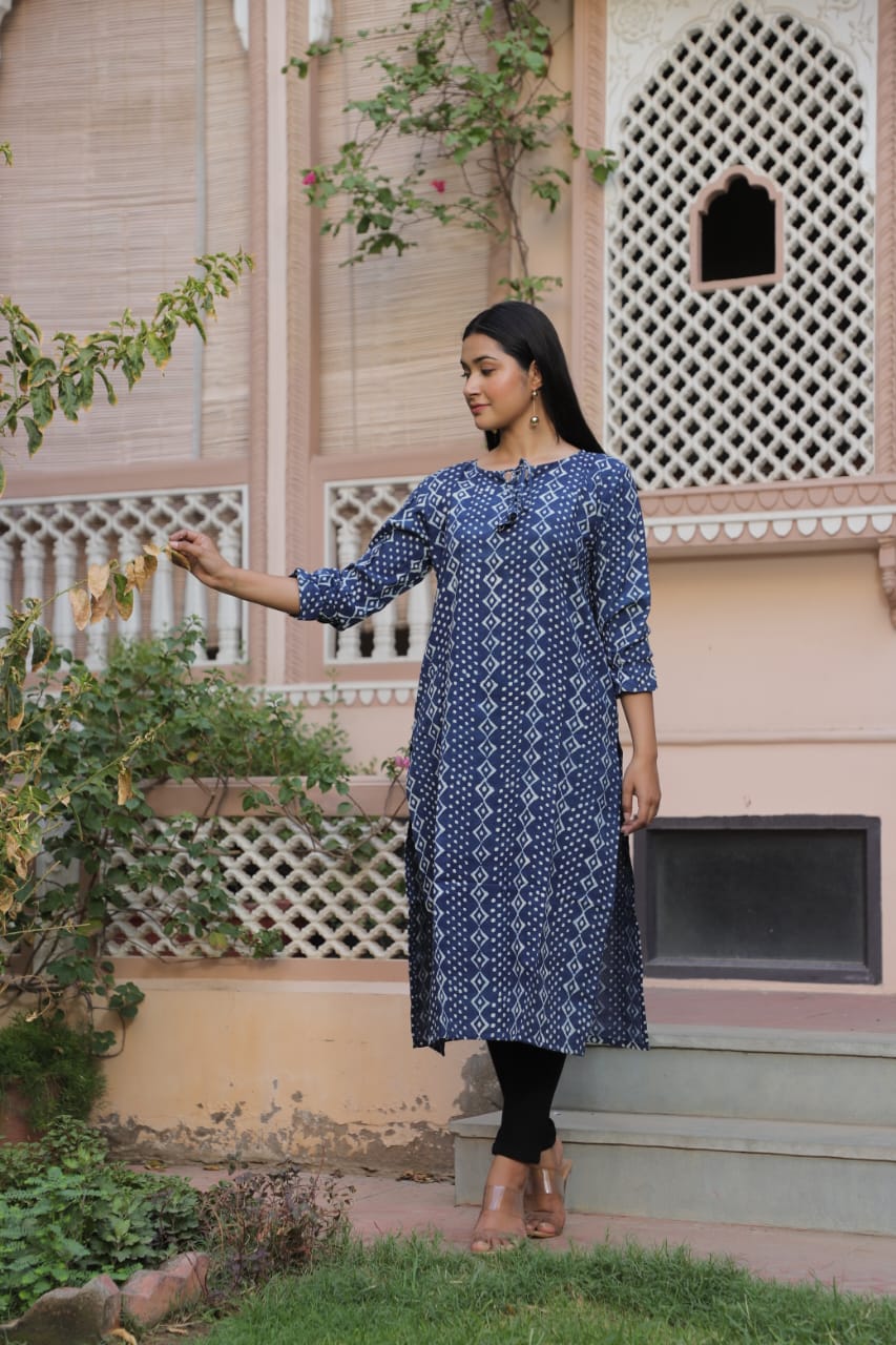 Indigo Print Bandhani Kurta