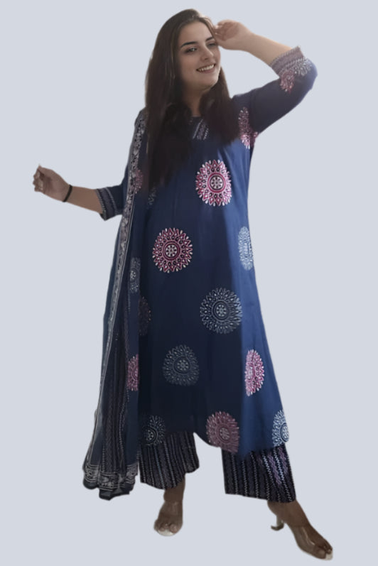 Blue Pleated INF kurta set