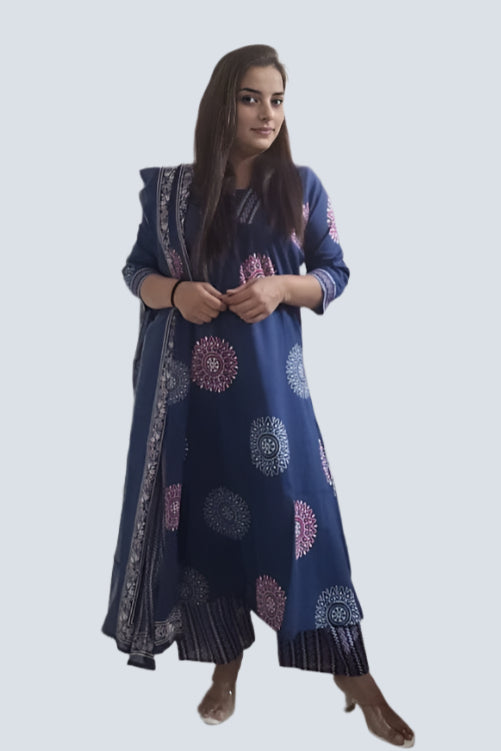 Blue Pleated INF kurta set