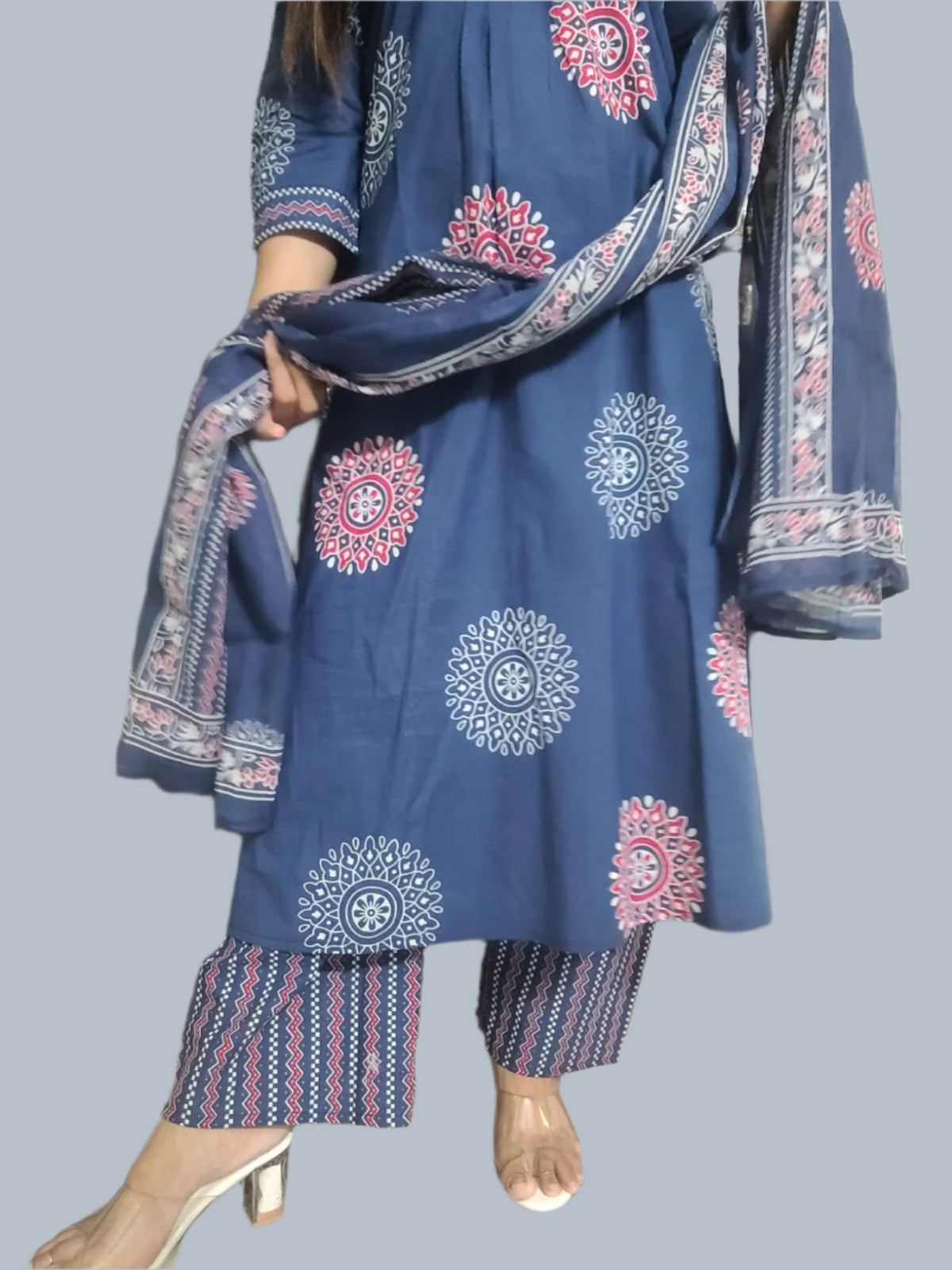 Blue Pleated INF kurta set