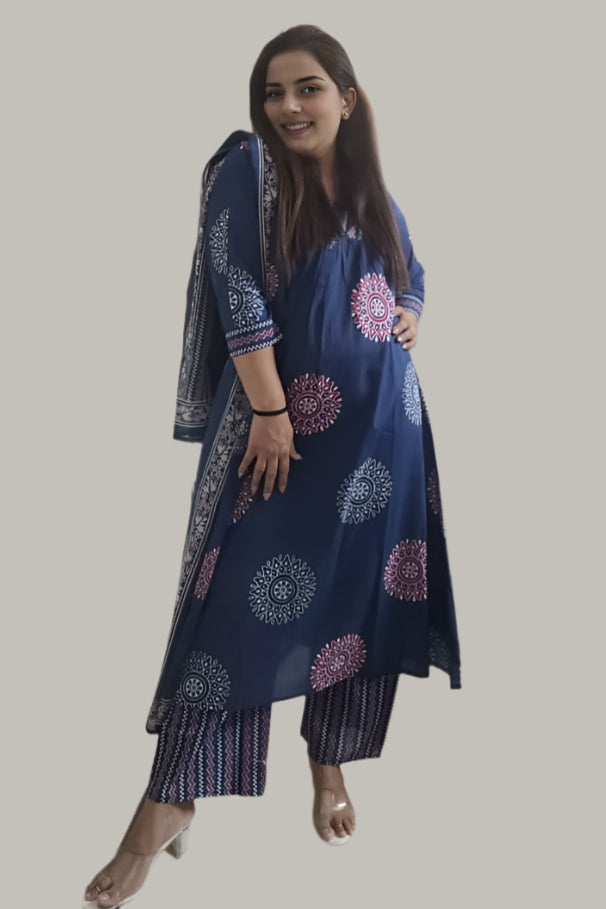 Blue Pleated INF kurta set