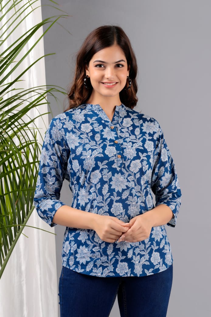 Blue Cotton Texo Tunic Top