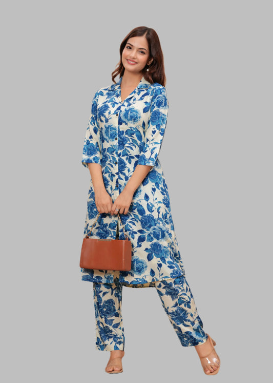 Blue  Bloosom Infy Coord set