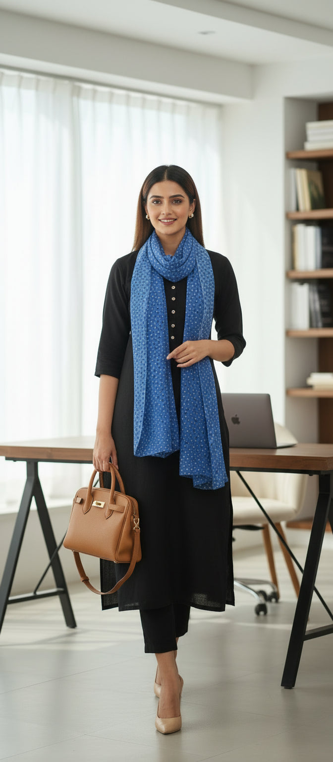 Blue Polka Print Scarf