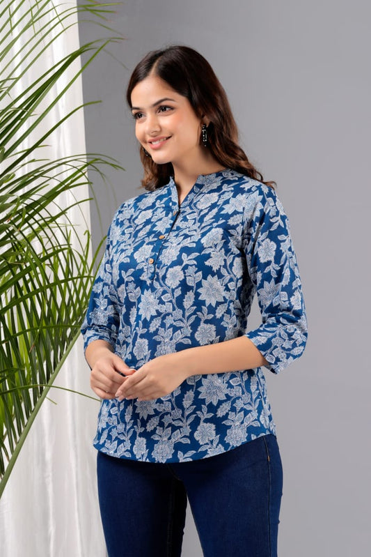 Blue Cotton Texo Tunic Top