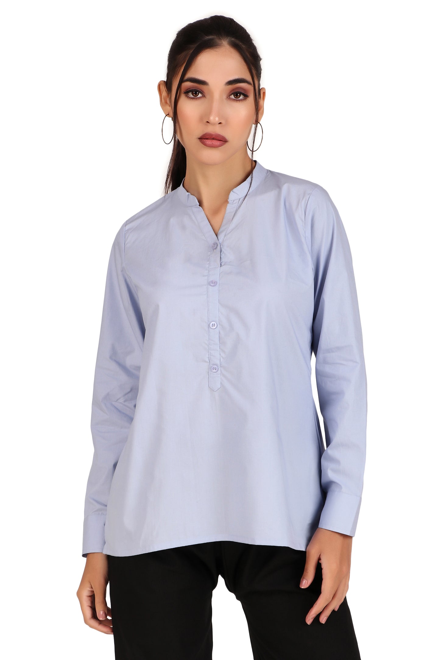 Pastel Blue Solid Noory Tunic Top